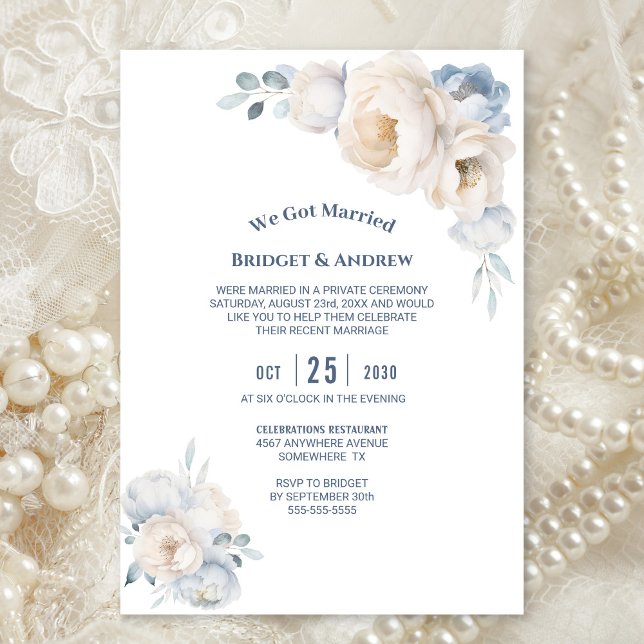 Invitation Dusty Blue White Floral Mariage Réception (Créateur téléchargé)
