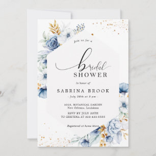 Invitation Dusty Blue White Gold Fête des mariées florale