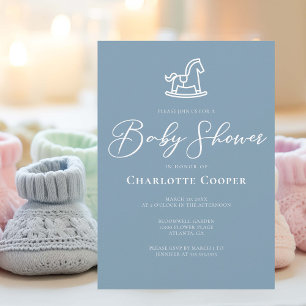 Invitation Dusty Blue White Rocse Baby shower