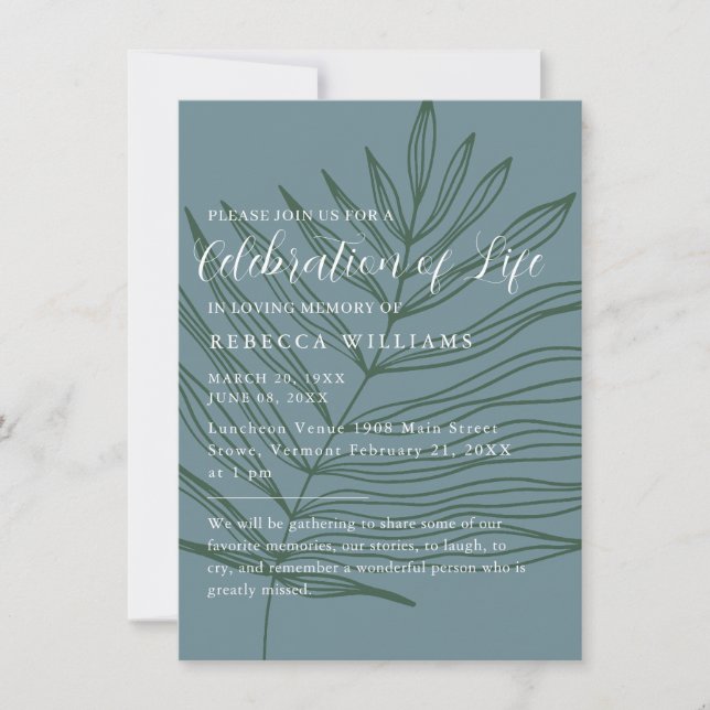 Invitation Dusty Blueish Minimal Celebration of Life (Devant)