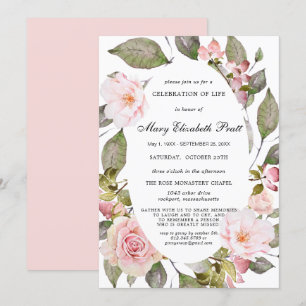 Invitation Dusty Blush rose Floral Célébration de la vie Invi