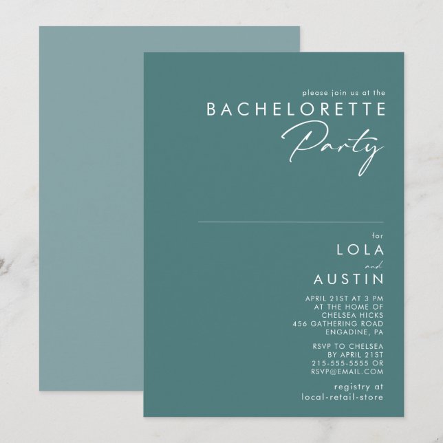 Invitation Dusty Boho | Bachelorette verte et bleue (Devant / Derrière)
