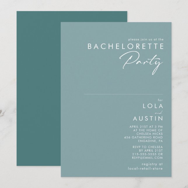 Invitation Dusty Boho | Blue and Green Bachelorette Party (Devant / Derrière)