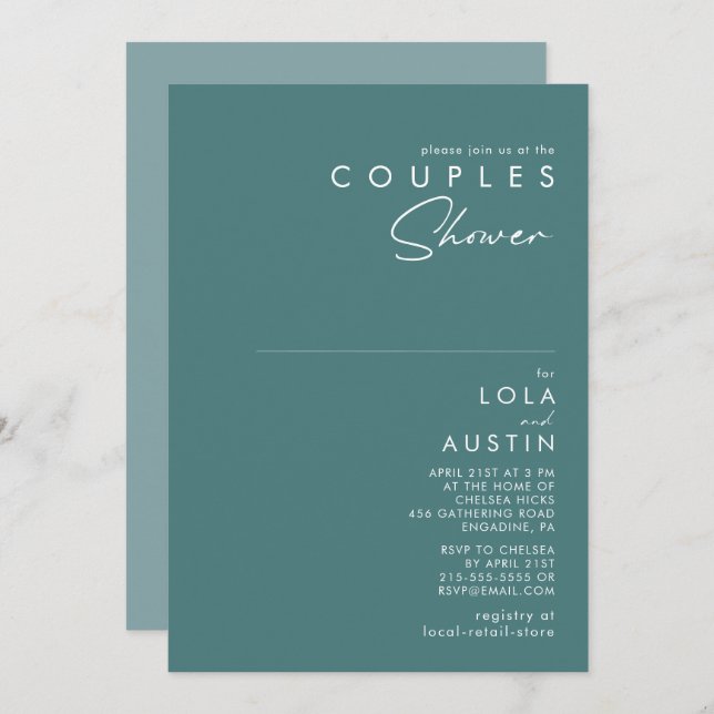 Invitation Dusty Boho | Douche Couples Vert et Bleu (Devant / Derrière)