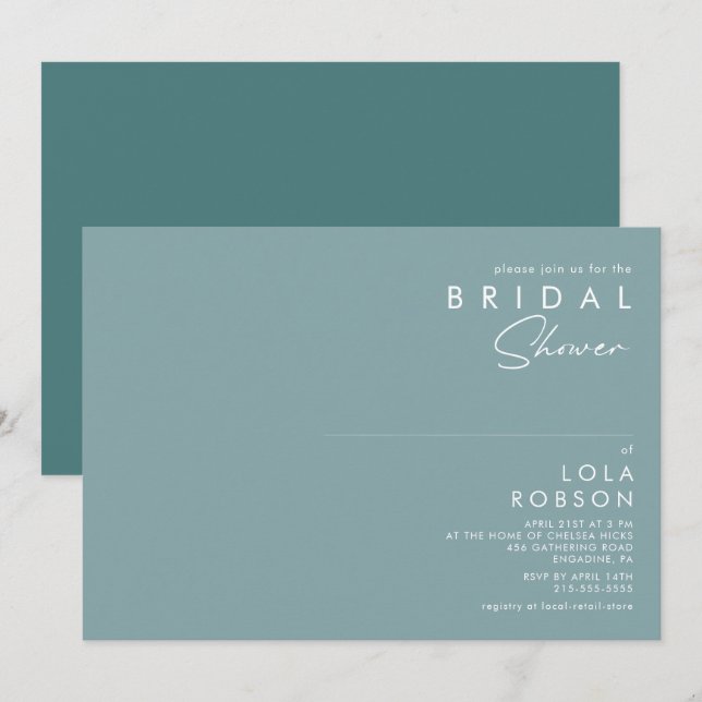 Invitation Dusty Boho | Fête des mariées bleue et verte (Devant / Derrière)