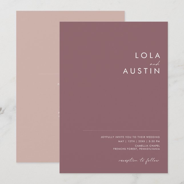 Invitation Dusty Boho | Purple et Rose tout en un Mariage (Devant / Derrière)