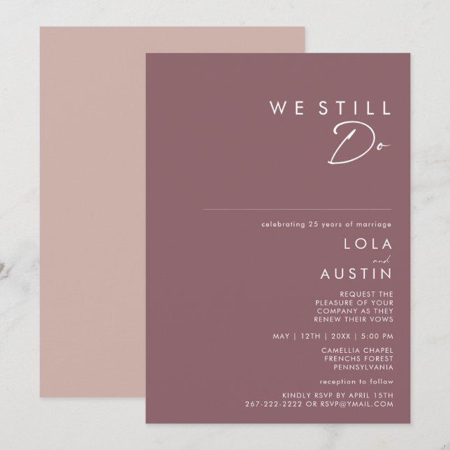 Invitation Dusty Boho | Purple & Rose Nous Continuons À Vow R (Devant / Derrière)