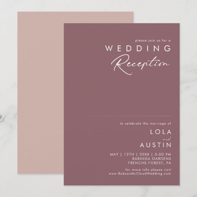 Invitation Dusty Boho | Réception de mariage violet et rose (Devant / Derrière)