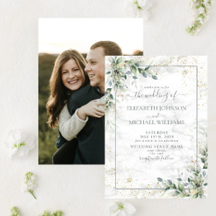 Invitation Dusty Botanical Greenery Gold Photo Mariage