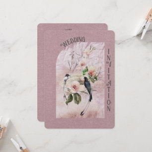 Invitation Dusty Bourgogne Magnolia Blossoms and Bird Mariage