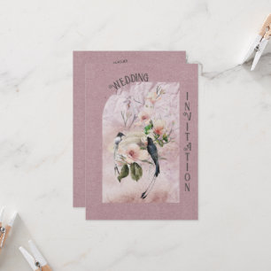 Invitation Dusty Bourgogne Magnolia Blossoms and Bird Mariage