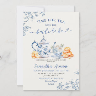 Invitation Dusty Bue Chinoiserie Fête des mariées Tea Party