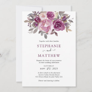 Invitation Dusty Burgundy Blush Mariage botanique