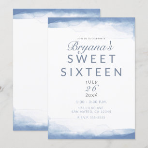 Invitation Dusty Cornflower Blue Aquarelle moderne Sweet 16