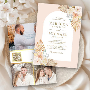 Invitation Dusty Earthy Floral Arch QR Code Mariage photo