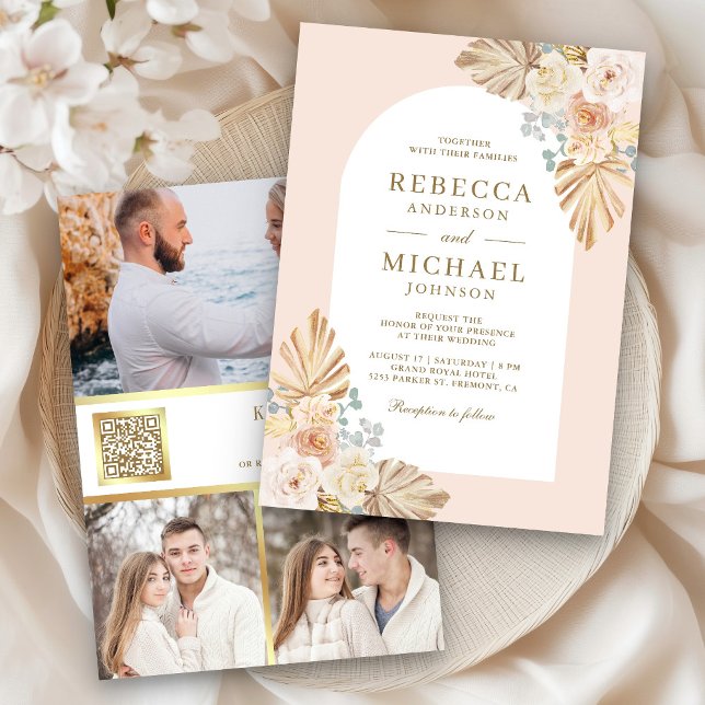 Invitation Dusty Earthy Floral Arch QR Code Mariage photo (Créateur téléchargé)