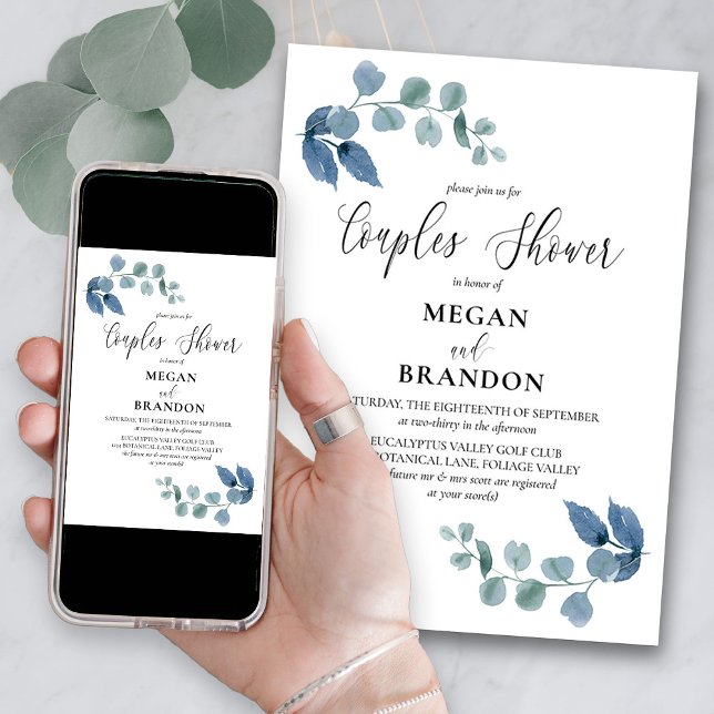 Invitation Dusty Eucalyptus Simple Élégant Couples Douche (Dusty Eucalyptus Couples Shower Invitation)