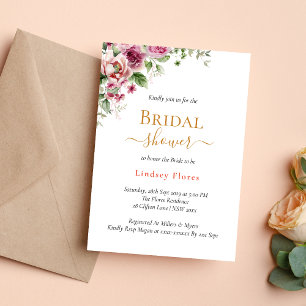 Invitation Dusty Floral Blush rose Elegant Fête des mariées o