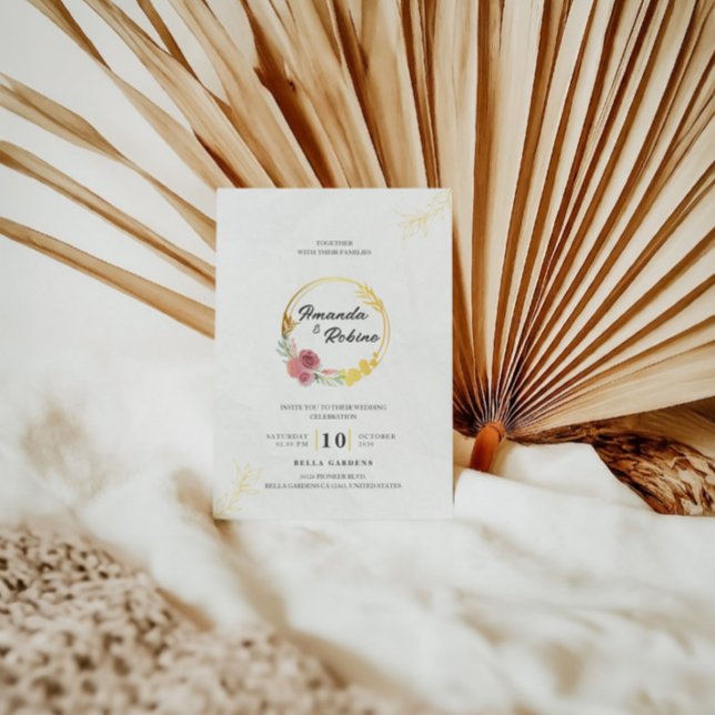 Invitation Dusty Flower Mariage rose et or (Créateur téléchargé)