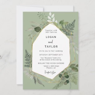 Invitation Dusty Green Botanical Greenery Gold QR Code Photo