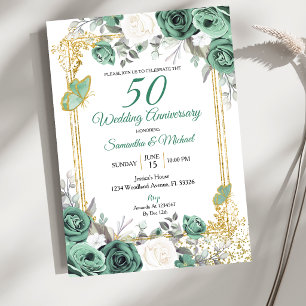 Invitation Dusty Green Floral Gold 50e anniversaire Mariage