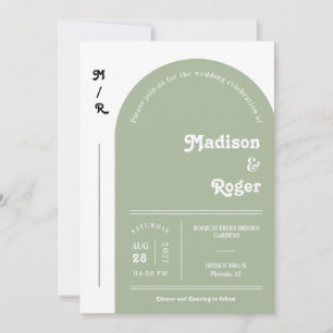 Invitation Dusty Green Retro Arch Photo QR Code RSVP Super