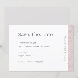 Invitation Dusty Marbre blanc rose Grey Enregistrer le Mariag
