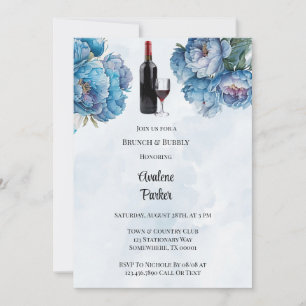 Invitation Dusty Marine Peint Peony Brunch & Bubbly