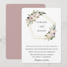 Invitation Dusty Mauve Floral Mariage géométrique