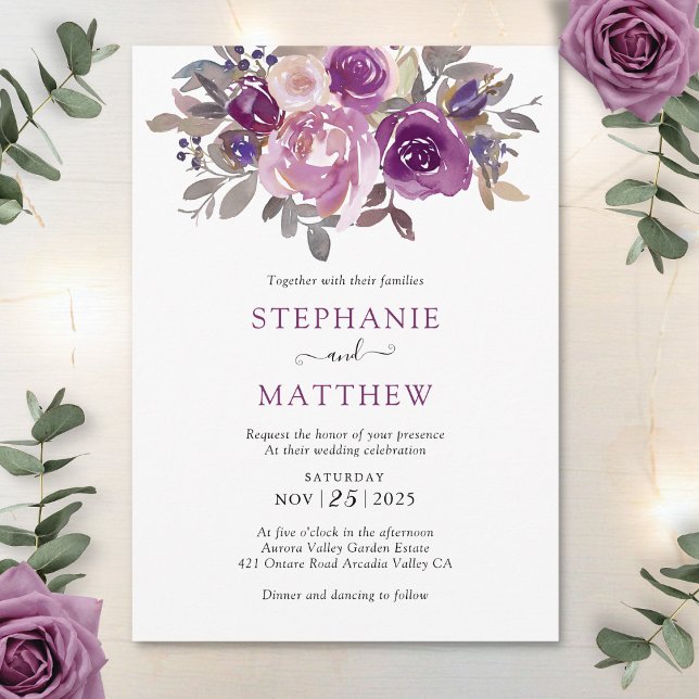 Invitation Dusty Mauve Purple Blush Floral Mariage (Créateur téléchargé)