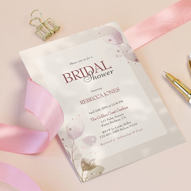 Invitation Dusty Muted Blush rose floral Fête des mariées pho (Créateur téléchargé)