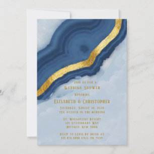 Invitation Dusty Navy Blue & Gold Agate Wedding shower