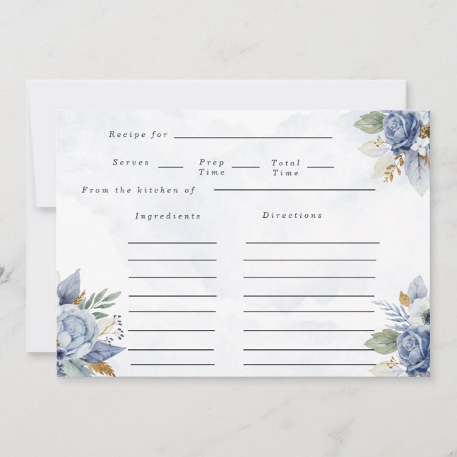 Invitation Dusty Navy Blue Gold Aquarelle Peony Chic Recette (Devant)