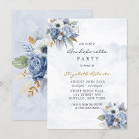 Dusty Navy Blue Gold Peony Chic Bachelorette Party