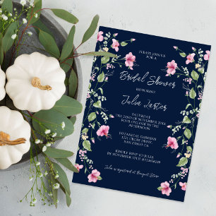 Invitation Dusty Navy Blue Pink Hibiscus Floraison Enterremen