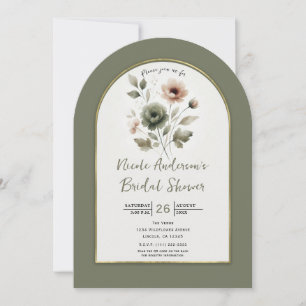 Invitation Dusty Olive & Pink Aquarelle Florale Fête de Maria