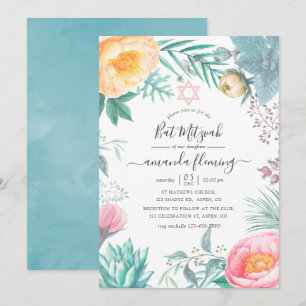 Invitation Dusty Pastel Tropical Floral Bat mitzvah d'été