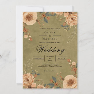 Invitation Dusty Peach Floral Mariage