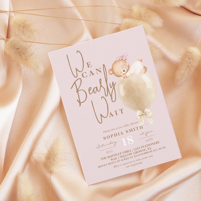 Invitation Dusty Pink Bear Balloon Baby Shower (Créateur téléchargé)