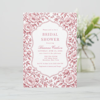 Invitation Dusty Pink Blanc Chinoiserie Floral Fête de Mariag