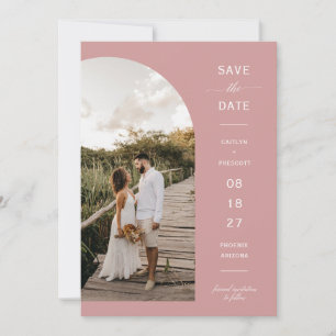 Invitation Dusty Pink Boho Arch Photo QR Code Save the Date