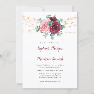Invitation Dusty Pink Bourgogne Eucalyptus Mariage