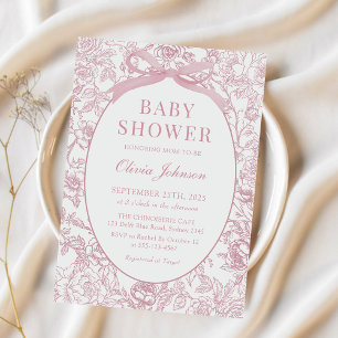 Invitation Dusty Pink Bow Chinoiserie Baby shower Floral