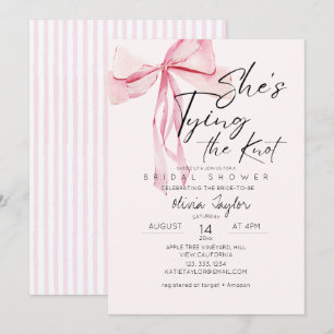 Invitation Dusty Pink Bow She's Tying the Knot Fête des marié
