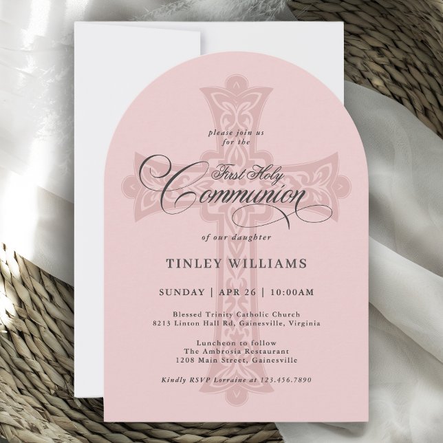 Invitation Dusty Pink Celtic Cross First Holy Communion (Available in both printed and instant download digital formats.)