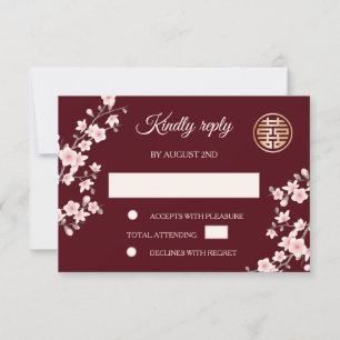 Invitation Dusty PInk Cherry Blossom RSVP Mariage chinois