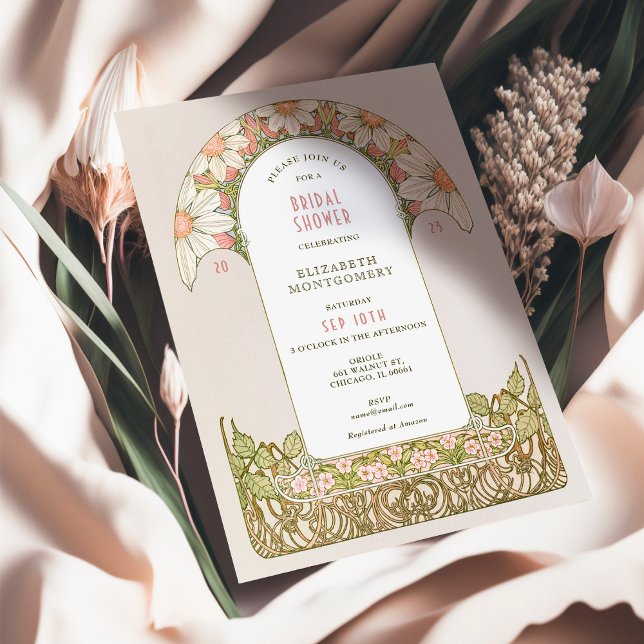 Invitation Dusty Pink Daisies Mariage Art Nouveau (Créateur téléchargé)