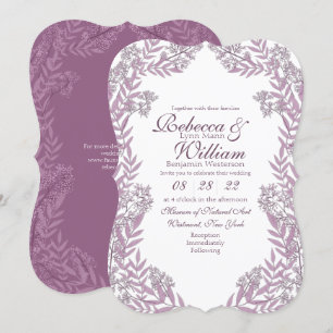 Invitation Dusty Plum violet Mariage Vintage Botanique