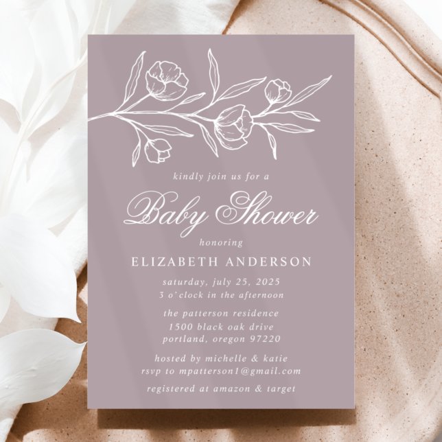 Invitation Dusty Purple Baby shower floral croisé (Créateur téléchargé)