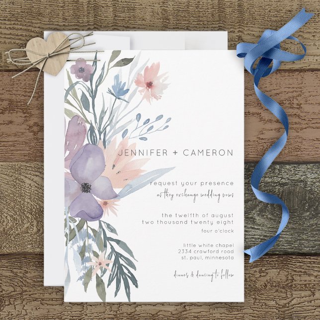 Invitation Dusty Purple & Blue Boho Floral Mariage (Créateur téléchargé)